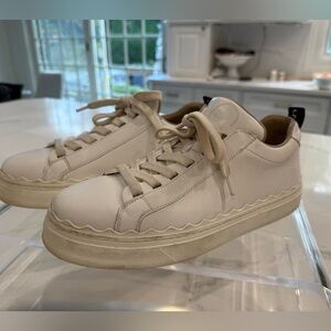 Chloe Lauren scalloped white leather Sneakers size 39 or US 9 AUTHENTIC